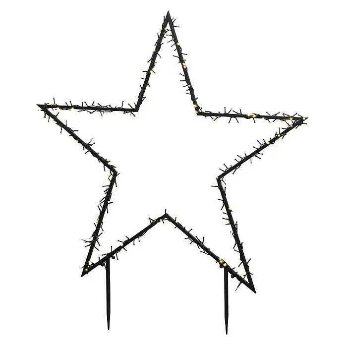 LED-Gartenstecker Stern L - Außen, Netzbetrieben, Höhe: 135 cm, Warmweiß - Schwarze sternförmige Lichterkette mit warmweißen LEDs und Erdspießen für den Außenbereich.