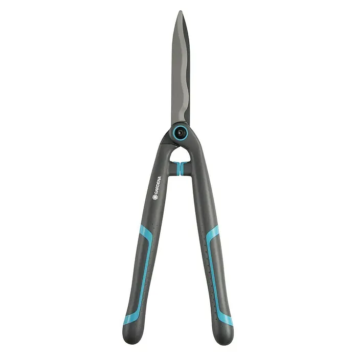Gardena EasyCut Tijeras de podar manuales - Largo: 640 mm - Tijeras de podar arbustos Gardena con mangos grises y detalles en azul claro. Las cuchillas son plateadas y afiladas, perfectas para cortes precisos.