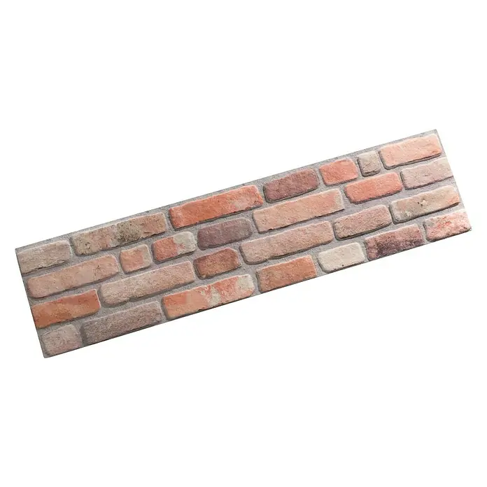 Panel de pared Ultra Light Ladrillo - 120 x 30 cm, 1 ud. - Una baldosa decorativa de pared con aspecto de ladrillo. La baldosa presenta varios tonos de rojo y marrón creando un ambiente rústico.