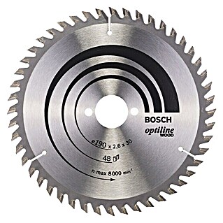 Bosch Disco de sierra Optiline Wood (190 mm, Orificio: 30 mm, 48 dientes, Ancho de corte: 2,6 mm)