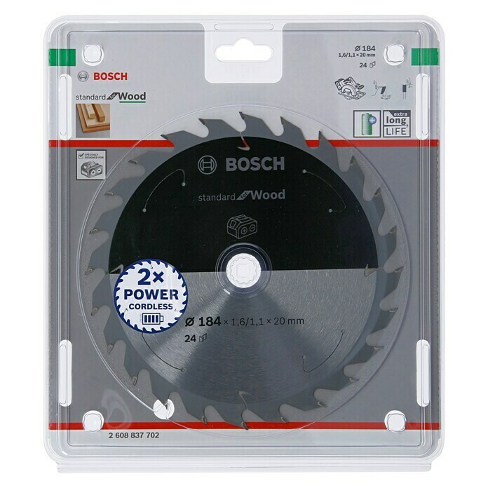 Bosch Cirkelzaagblad (Diameter: 184 mm, Boorgat: 20 mm, Aantal tanden: 24 tanden)