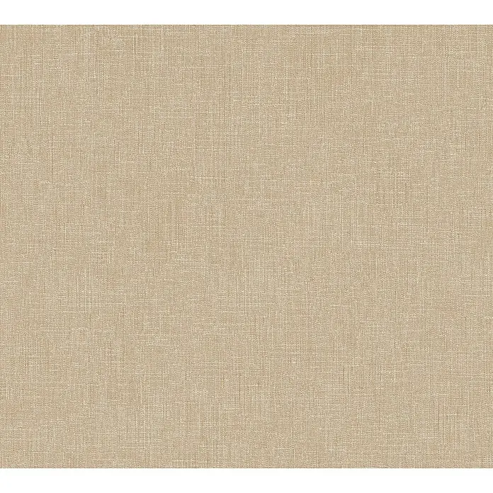 A.S. Création Metropolitan Stories Vliestapete Textil-Optik - Braun/Beige, Uni, 10,05 x 0,53 m - Nahaufnahme von beigem Leinenstoff, der eine feine, textile Webart zeigt, ideal für Hintergründe und Textildesign.