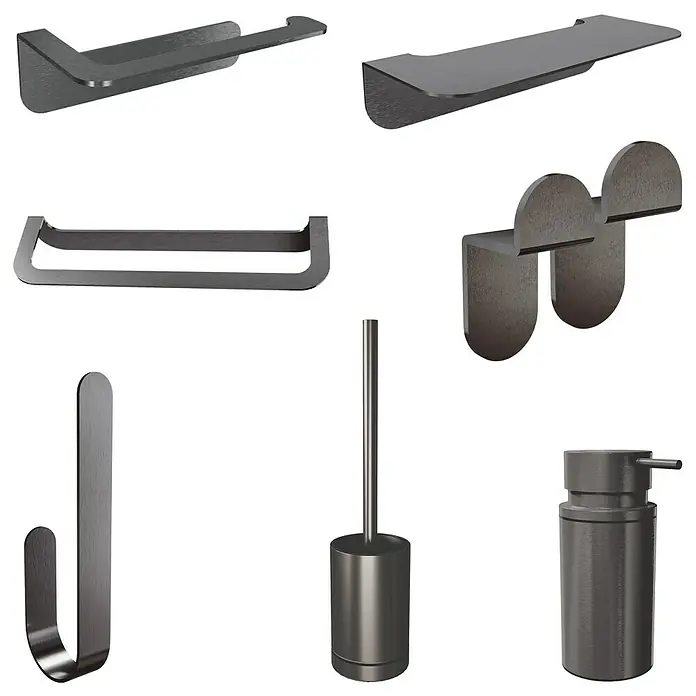 Camargue Antwerpen Ablage - Breite: 25 cm, Graphit, Matt - Anthrazitfarbenes Badezimmer-Accessoire-Set mit Seifenspender, Haken, Toilettenbürste, Handtuchhalter und Ablagen für ein stilvolles Bad.