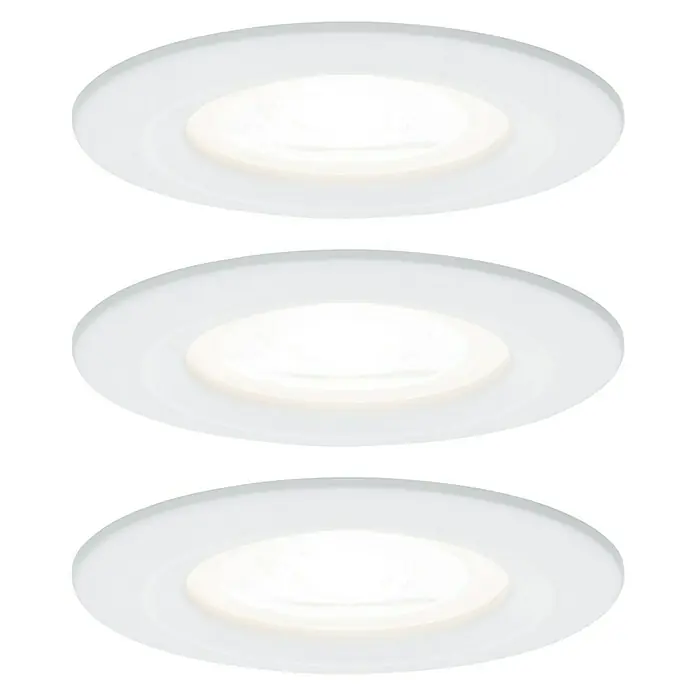 Paulmann LED-Einbauleuchten-Set Nova - 6,5 W, Weiß, 3 Stk., Warmweiß, Durchmesser: 7,8 cm, IP44 - Drei weiße LED-Einbaustrahler, die ein helles, indirektes Licht abgeben und sich ideal für moderne Innenräume eignen.