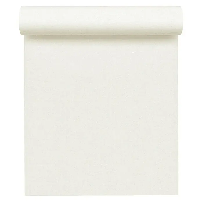 A.S. Création Paradise Garden Vliestapete - Creme, Uni, 10,05 x 0,53 m - Eine Nahaufnahme einer Rolle cremefarbenen Tapeten, die sich langsam abwickelt und ihre Textur offenbart.