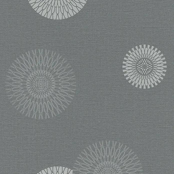 Rasch Tapetenwechsel Vliestapete - Dunkelgrau, Grafisch, 10,05 x 0,53 m - Grau strukturierte Tapete mit weißen floralen Mustern. Eine moderne und elegante Wanddekoration für jeden Raum.