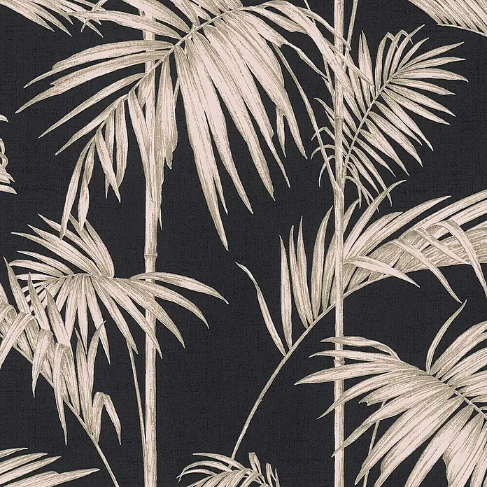 A.S. Création Metropolitan Stories Vliestapete Gräser - Schwarz/Beige, Floral, 10,05 x 0,53 m - Elegante Tapete mit tropischen Palmenmotiven. Dunkler Hintergrund für einen modernen Look und eine anspruchsvolle Atmosphäre im Raum.