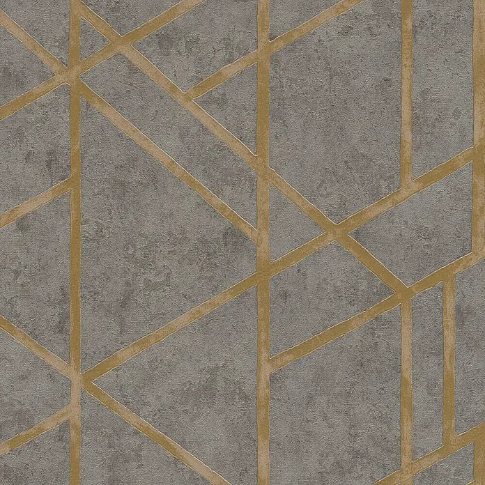 A.S. Création Metropolitan Stories Vliestapete Geometrie - Grau/Gold, Grafisch, 10,05 x 0,53 m - Dekoratives Hintergrundbild mit geometrischen Formen in Grau und Gold für ein modernes und stilvolles Ambiente.