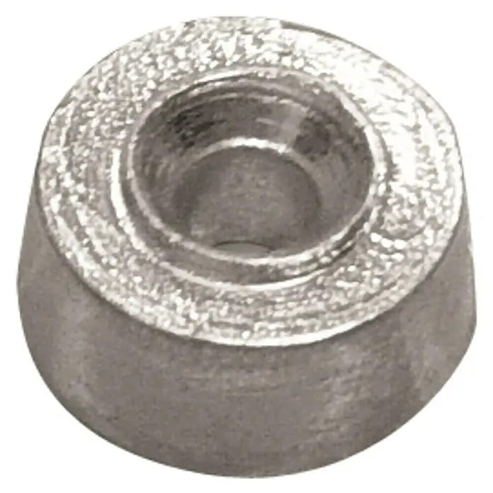 Opferanode - Zink, Ø x H: 24 x 14 mm, Salzwasser, Passend für: Honda - Nahaufnahme einer silberfarbenen Unterlegscheibe mit einer konischen Form und einer zentralen Öffnung.
