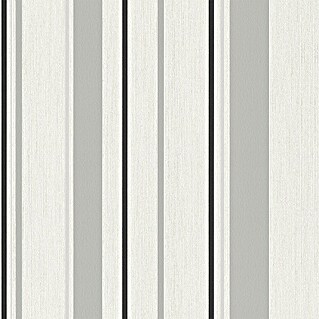 Rasch Rock'n Rolle Vliestapete Stripes (Weiß/Grau/Schwarz, Streifen, 10,05 x 0,53 m)