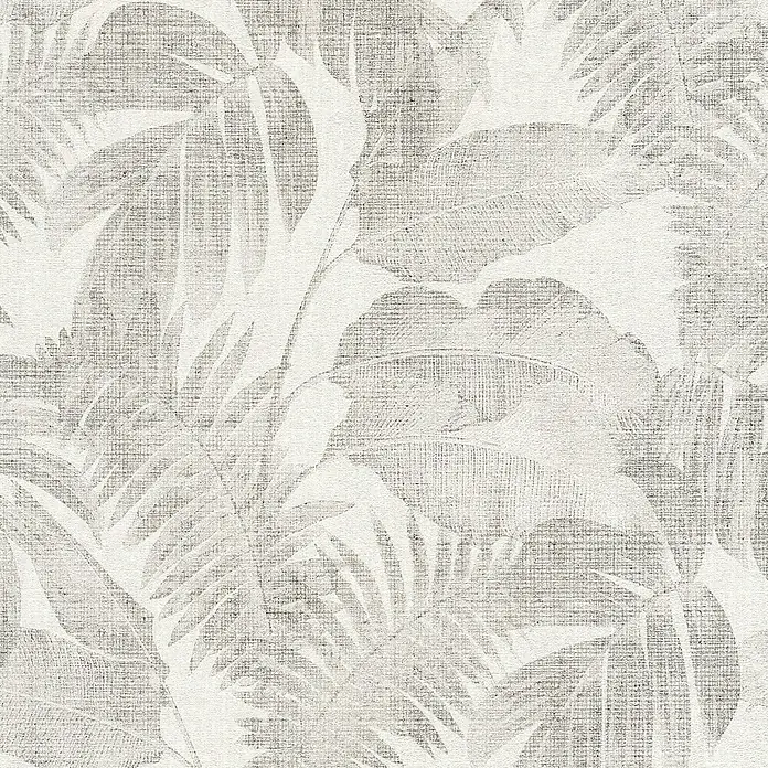 A.S. Création New Walls Vliestapete Dschungel - Grau, Floral, 10,05 x 0,53 m - Elegantes Blattmuster-Hintergrundbild in sanften Grautönen, ideal für stilvolle Raumgestaltung.