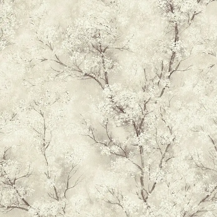A.S. Création New Walls Vliestapete Bäume - Beige, Floral, 10,05 x 0,53 m - Elegante Tapete mit zarten, weiß blühenden Bäumen auf sanft beigem Hintergrund. Perfekt für eine ruhige und stilvolle Raumgestaltung.