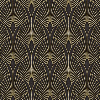 AS Creation New Walls Vliestapete Art Deco (Schwarz/Gold, Grafisch, 10,05 x 0,53 m)