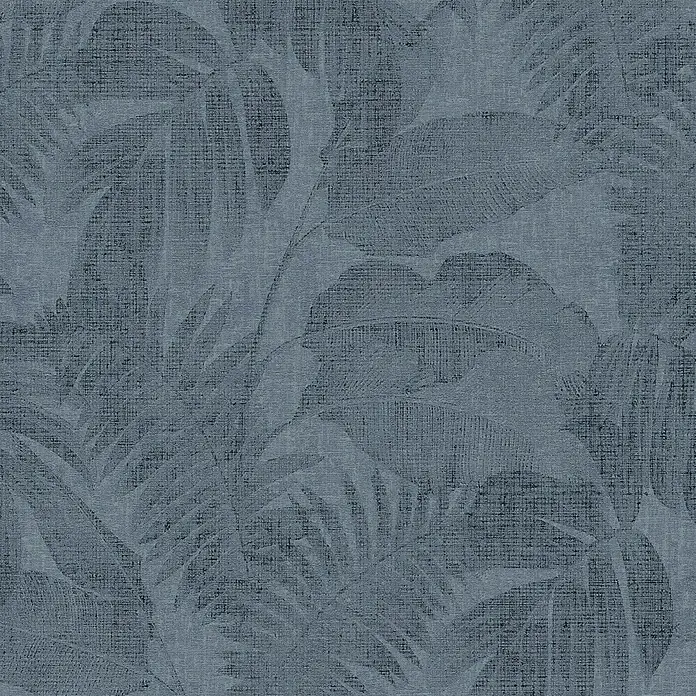A.S. Création New Walls Vliestapete Dschungel - Blau/Grau, Floral, 10,05 x 0,53 m - Elegante Tapete in tiefem Blau mit einem dezenten Muster aus tropischen Blättern, die eine ruhige und stilvolle Atmosphäre schafft.