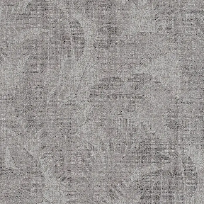 A.S. Création New Walls Vliestapete Dschungel - Taupe, Floral, 10,05 x 0,53 m - Graue Tapete mit einem Muster aus stilisierten tropischen Blättern, die eine ruhige, natürliche Atmosphäre schafft.