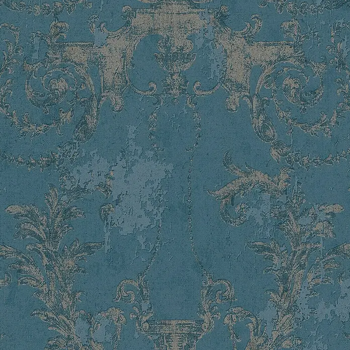 A.S. Création History of Arts Vliestapete Barockornament - Blau, Ornament, 10,05 x 0,53 m - Dekorative blaue Tapete mit Barockmuster und Vintage-Effekt für stilvolle Wandgestaltung.