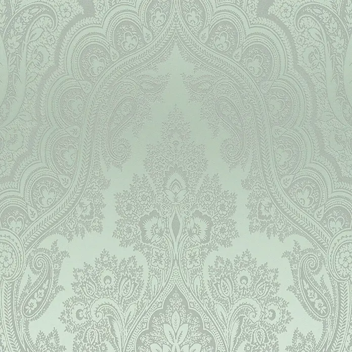 A.S. Création My Home My Spa Vliestapete Damask Paisley - Grün, Ornament, 10,05 x 0,53 m - Elegante Tapete mit zartem Paisley-Muster in einem beruhigenden Grünton, perfekt für eine stilvolle Wandgestaltung im Wohnbereich.