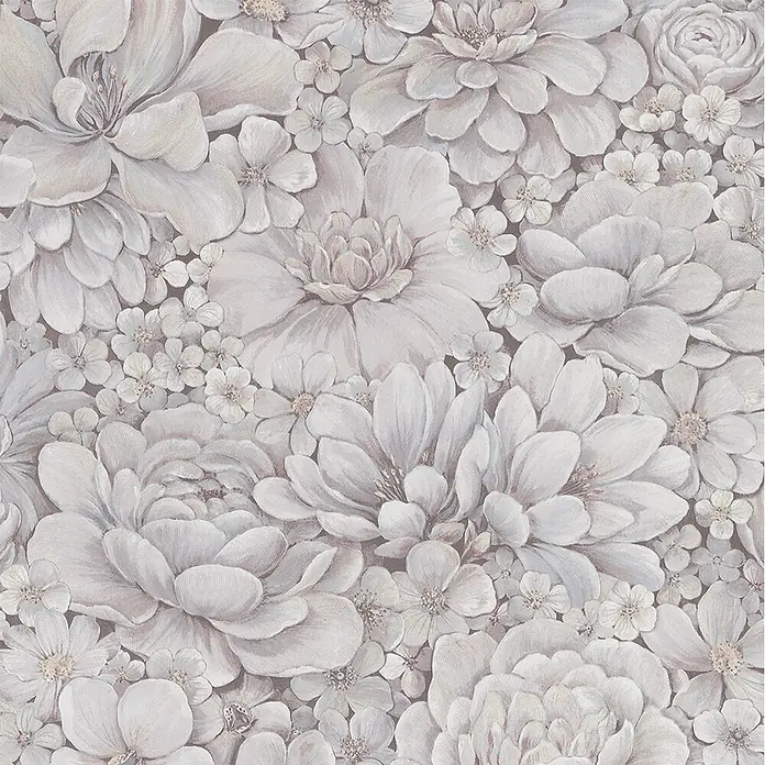Marburg Botanica Vliestapete - Rosa/Grau, Floral, 10,05 x 0,53 m - Elegantes florales Muster, ideal für Wandverkleidungen, mit detaillierten Blüten in zarten Grautönen für eine luxuriöse und zeitlose Ästhetik.