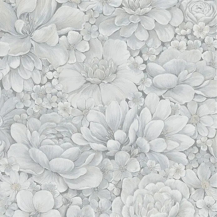 Marburg Botanica Vliestapete - Blau/Grau, Floral, 10,05 x 0,53 m - Ein elegantes, graues Blumenmuster-Hintergrundbild, das eine friedliche und ruhige Atmosphäre schafft, ideal für Schlafzimmer oder Wohnzimmer.