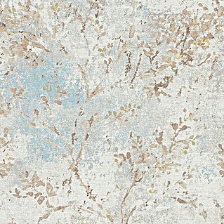 AS Creation Stories of Life Vliestapete Zweig (Blau-Beige-Gold, Floral, 10,05 x 0,53 m)