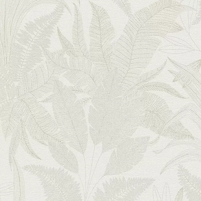 A.S. Création Stories of Life Vliestapete Dschungel - Creme-Beige, Floral, 10,05 x 0,53 m - Helle Tapete mit dezentem, strukturiertem Muster aus tropischen Blättern und Farnen.