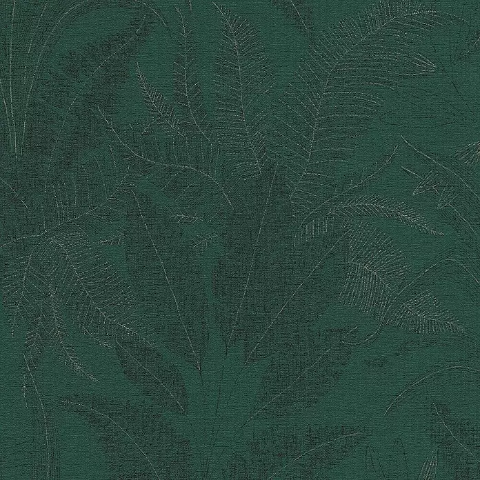 A.S. Création Stories of Life Vliestapete Dschungel - Grün-Dunkelgrün-Schwarz, Floral, 10,05 x 0,53 m - Dunkelgrüne Tapete mit dezentem Farnblattmuster. Textile Optik für einen natürlichen Look.