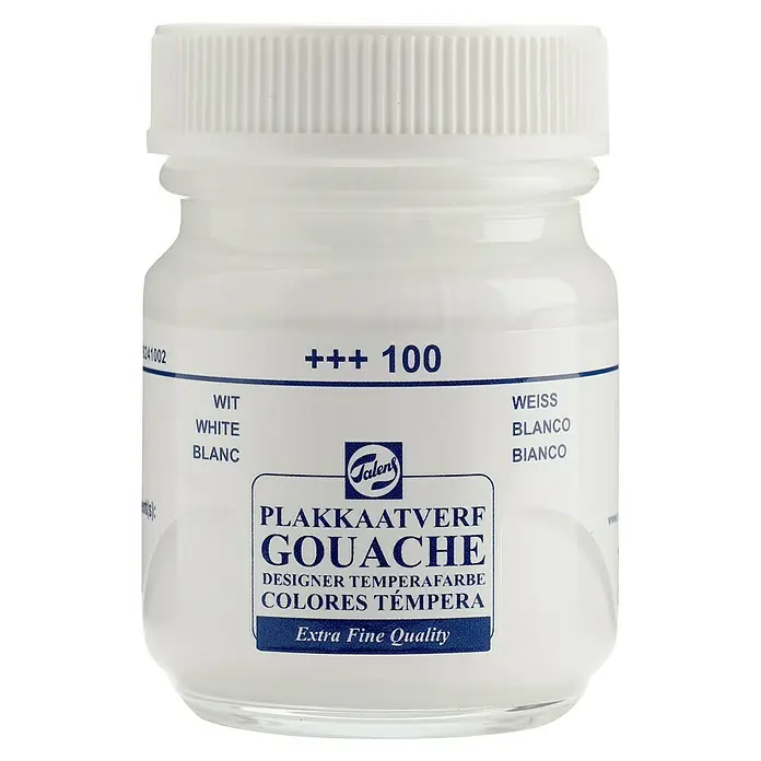 Talens Pintura gouache - Blanco, 50 ml - Un bote de Talens Plakkaatverf Gouache en blanco, una pintura témpera de calidad extra fina para artistas y diseñadores.