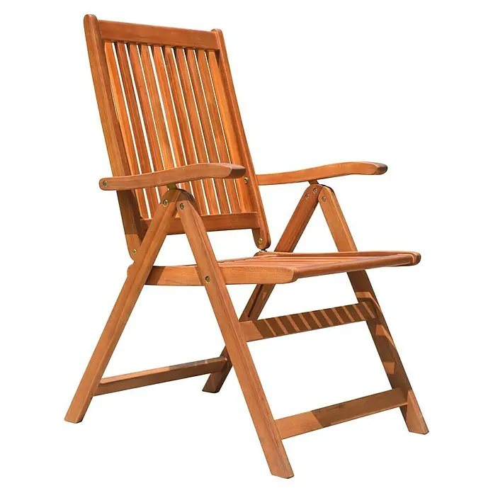 Gartenmöbel-Set Diana - 4 -tlg., Akazie, Naturbraun, Hochlehner, 2er-Bank - Stilvoller Gartenstuhl aus Holz mit Armlehnen. Ideal für entspannte Stunden im Freien und leicht zusammenklappbar für einfache Lagerung.