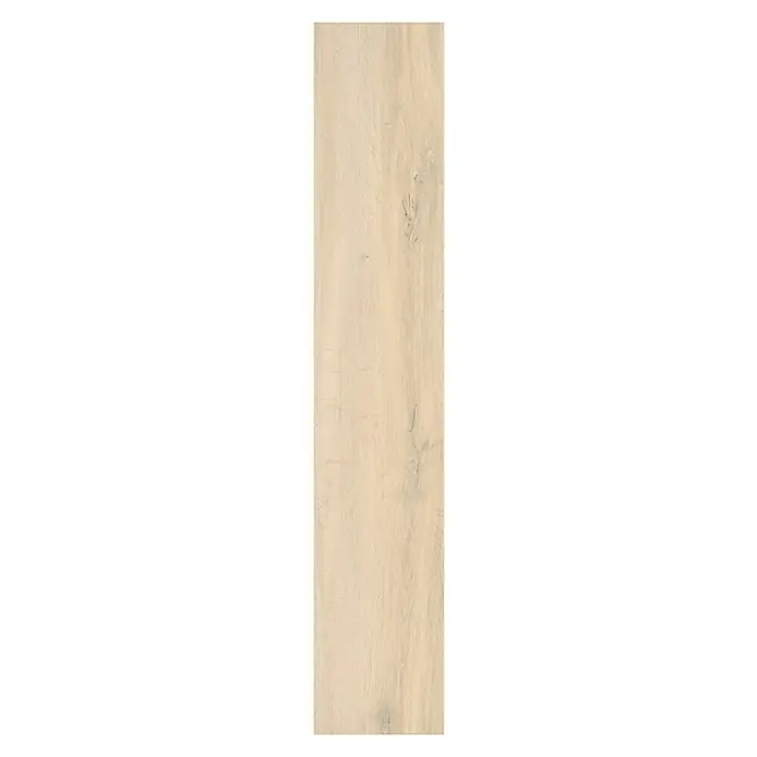 Living by Haro Hydrostar Designboden - Eiche Como, Landhausdiele, 1.282 x 235 x 6,5 mm - Nahaufnahme einer einzelnen, hellen Holzdiele mit feiner Maserung, ideal für Bodenbeläge oder Wandverkleidungen mit natürlichem Look.