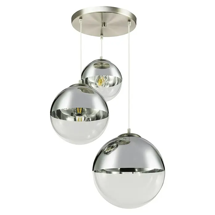 Globo Pendelleuchte Varus - Höhe: 120 cm, Chrom, 3 Stk. - Moderne Hängeleuchte mit drei silbernen Kugelschirmen, die ein stilvolles Ambiente erzeugen. Elegantes Design für Esszimmer oder Wohnbereich.