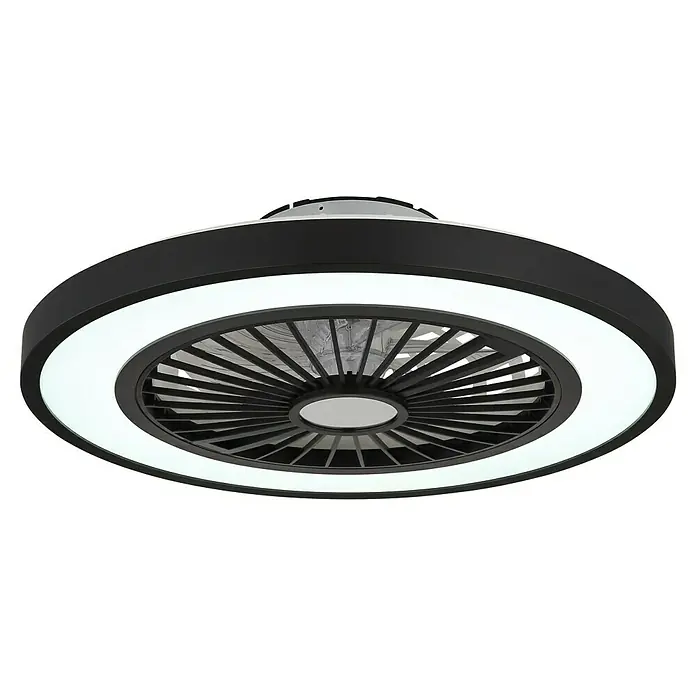 Globo Deckenventilator Blizzak - Schwarz, 54 cm, 45 W - Dieser Deckenventilator besticht durch sein modernes, ringförmiges Design mit integrierter LED-Beleuchtung. Der Ventilator ist schwarz.