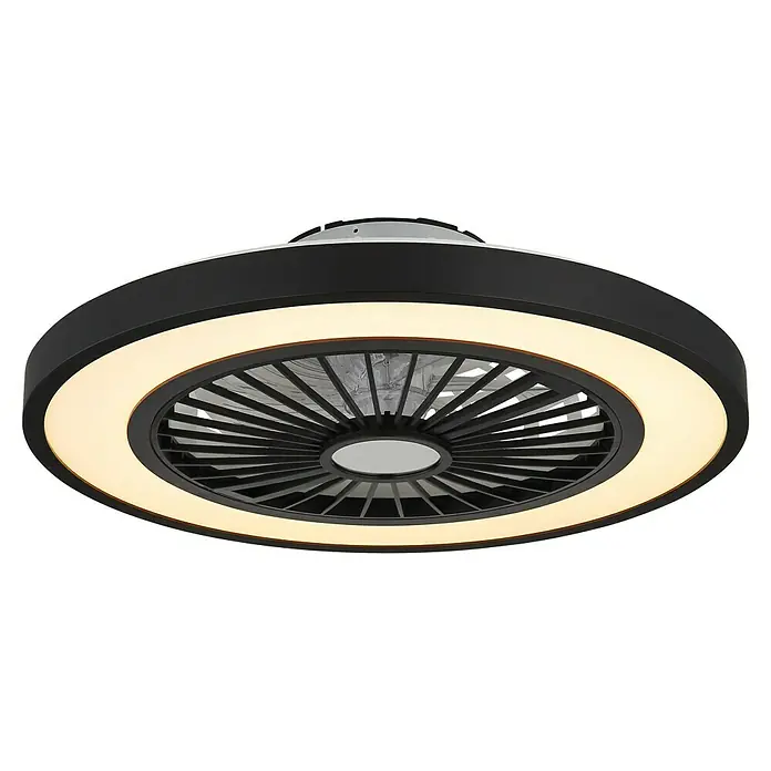 Globo Deckenventilator Blizzak - Schwarz, 54 cm, 45 W - Eine moderne Deckenleuchte mit integriertem Ventilator, umgeben von einem LED-Ring, der für angenehmes Licht sorgt.