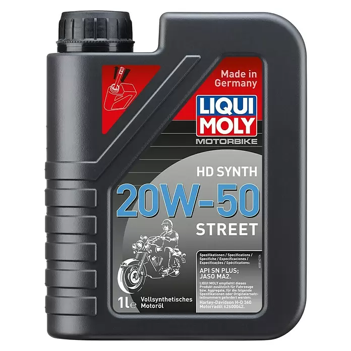 Liqui Moly Motoröl Motorbike HD Synth 20W-50 Street - 20W-50, 1 l - Dunkelgraue 1-Liter-Flasche Liqui Moly Motorbike HD Synth 20W-50 Street vollsynthetisches Motorradöl.