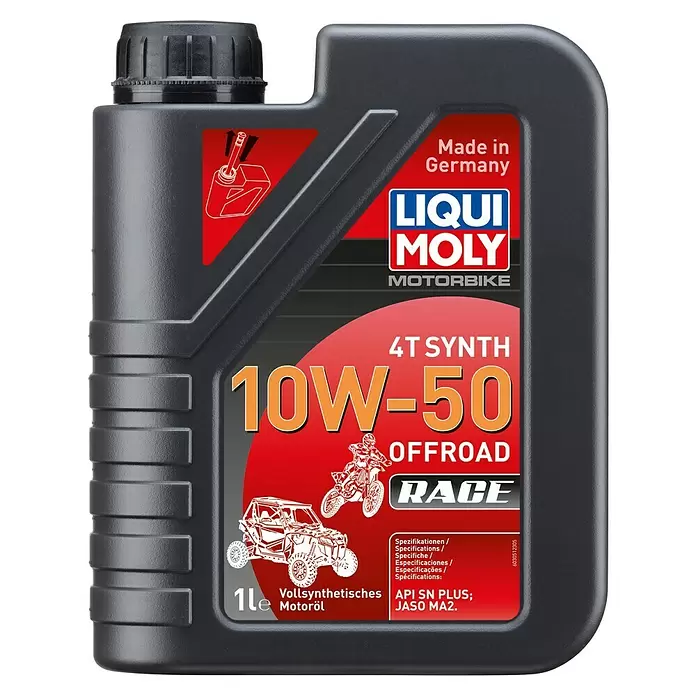 Liqui Moly Motoröl Motorbike 4T Synth 10W-50 Offroad Race - 10W-50, 1 l - Schwarze 1L Liqui Moly 4T Synth 10W-50 Motorbike Offroad Race Motorölflasche.