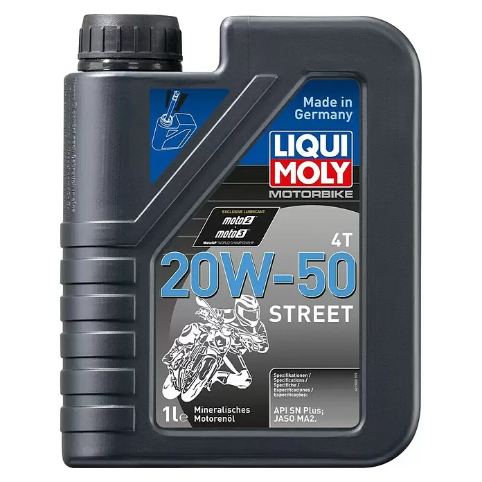 Liqui Moly Motoröl Motorbike 4T 20W-50 Street - 20W-50, 1 l - Dunkelgraue Plastikflasche LIQUI MOLY Motorbike 4T 20W-50 Street Motoröl, 1 Liter.