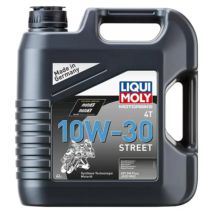 Liqui Moly Motoröl Motorbike 4T 10W-30 Street - 10W-30, 4 l - Dunkelgrauer LIQUI MOLY 4T 10W-30 Street Motorradölkanister aus Kunststoff, 4 Liter.