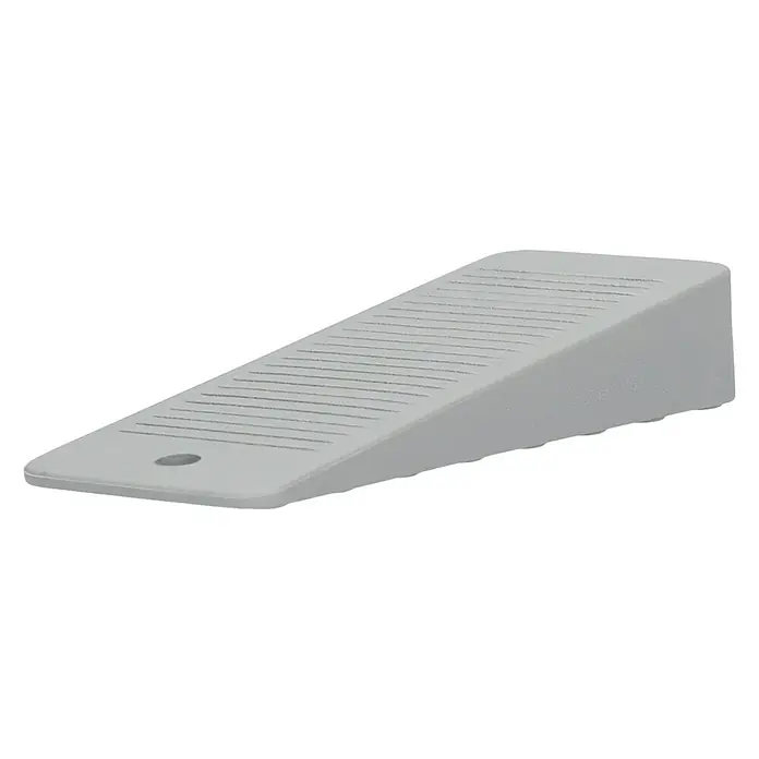 Türkeil - 95 x 16 x 32 mm, Kunststoff, Grau - Grauer Türstopper mit Keilform und rutschfestem Design, ideal zum Offenhalten von Türen. Das Loch ermöglicht eine einfache Aufbewahrung.