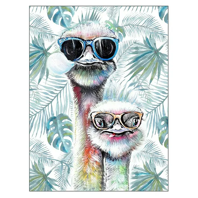 Cuadro Tropic Avestruz - Tropic Avestruz, An x Al: 30 x 40 cm, 1 pzs. - Dos emús divertidos con gafas de sol y un fondo tropical. Excelente decoración para una habitación infantil.
