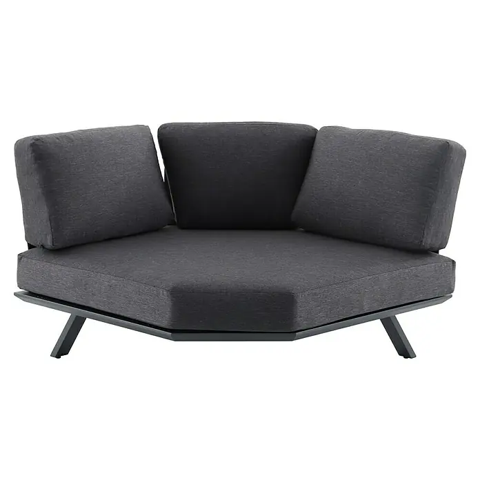 Sunfun Loungemöbel-Set Lumar/Milos - 12 -tlg., Aluminium/PVC/Fiberglas/Polypropylen, Night-Grey - Ein modernes Ecksofa mit grauer Polsterung und minimalistischem Design. Ideal für stilvolle Entspannung im Innen- und Außenbereich.