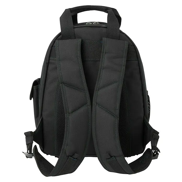 Wisent Mochila para herramientas BASTB4 - No incluye herramientas, Negro - Vista trasera de una mochila negra con asa y correas de hombro acolchadas. Ideal para el uso diario o para viajar.
