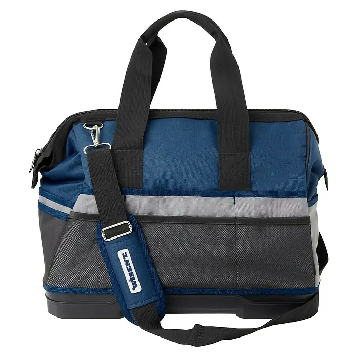 Wisent Bolsa para herramientas BASTB2 - No incluye herramientas, Azul/Negro/Gris, Suelo de plástico resistente a los impactos - Una bolsa de herramientas resistente en azul, gris y negro con asas y una correa para el hombro para transportar fácilmente tus herramientas.