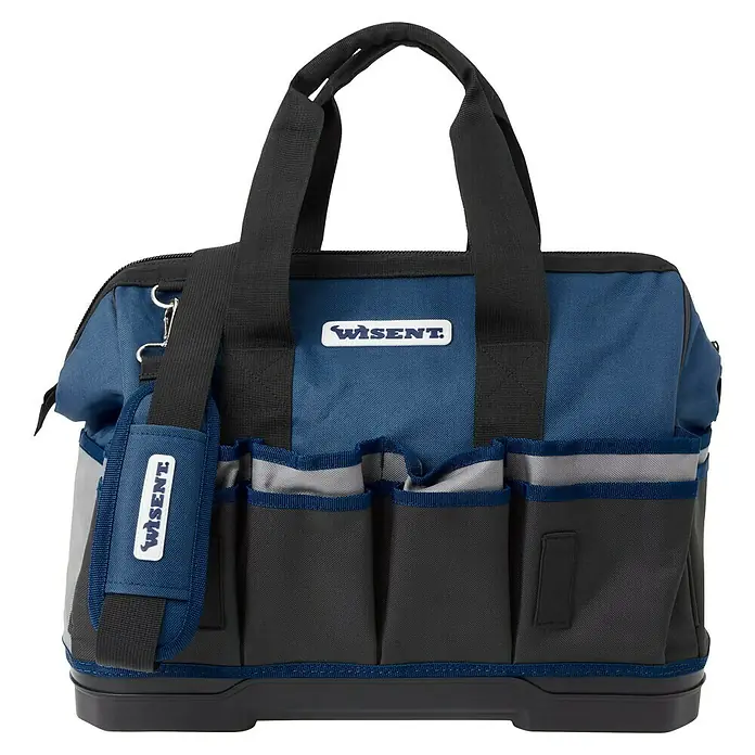 Wisent Bolsa para herramientas BASTB2 - No incluye herramientas, Azul/Negro/Gris, Suelo de plástico resistente a los impactos - Una bolsa de herramientas Wisent azul y negra con asas y bolsillos exteriores, ideal para guardar y transportar tus herramientas.