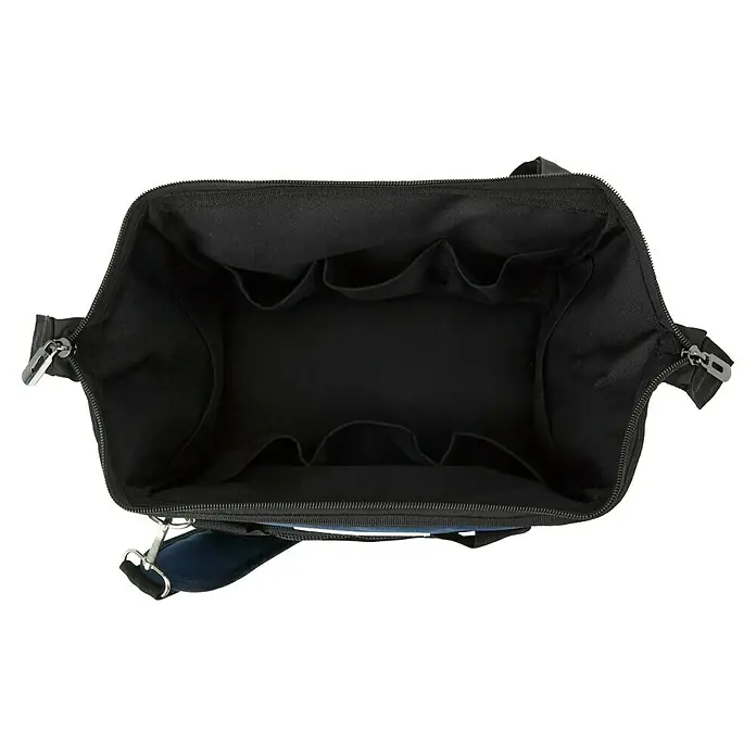 Wisent Bolsa para herramientas BASTB1 - No incluye herramientas, Azul/Negro/Gris - Vista detallada de la bolsa de herramientas que muestra su interior espacioso y compartimentos prácticos para la organización.