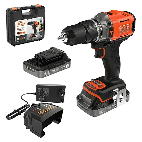 Black+Decker  Taladro atornillador percutor de batería BCD383D2XK