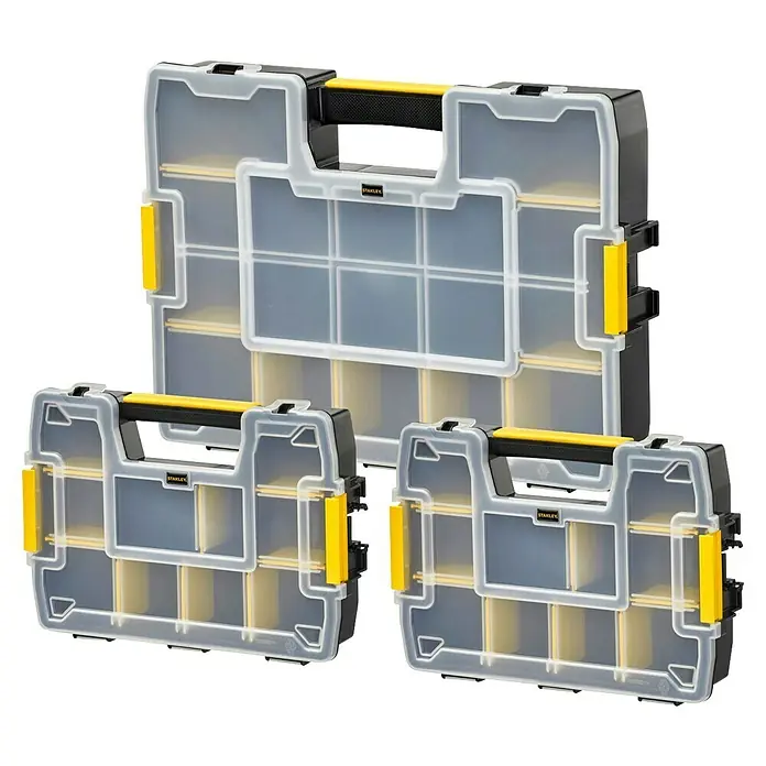 Stanley Estuche para piezas pequeñas Sortmaster - 3 pzs. - Tres cajas organizadoras Stanley en diferentes tamaños, perfectas para guardar piezas pequeñas.