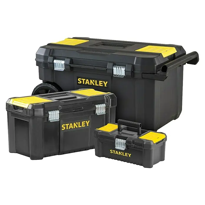 Stanley Juego de cajas de herramientas STST1-81065 - 3 pzs., No incluye herramientas - Juego de cajas de herramientas Stanley con tres cajas de diferentes tamaños, ideal para profesionales y aficionados al bricolaje. Diseño duradero en negro y amarillo.