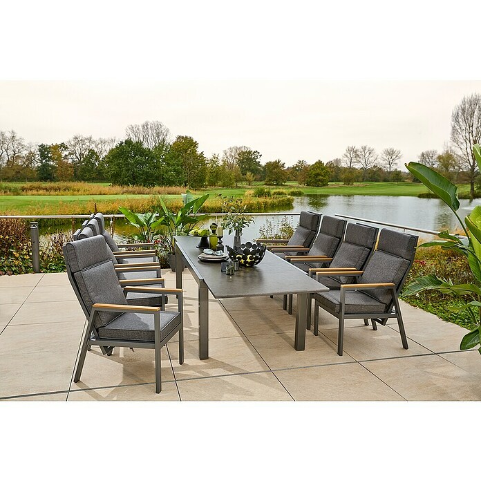 Sunfun Gartenmöbel-Set Maja (9 -tlg., Night-Grey, Ausziehbar, Tisch (L x B x H): 200 x 100 x 74 cm, Sesel (L x B x H): 78 x 60 x 105 cm) | BAUHAUS