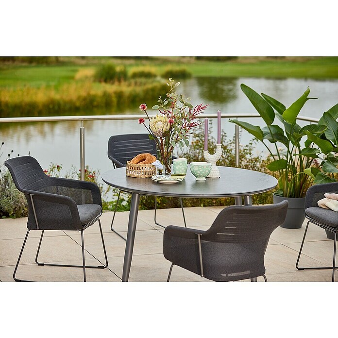 Sunfun Solo Gartentisch rund (Ø x H: 120 x 74 cm, Aluminium, Sintered Stone, Night-Grey) | BAUHAUS