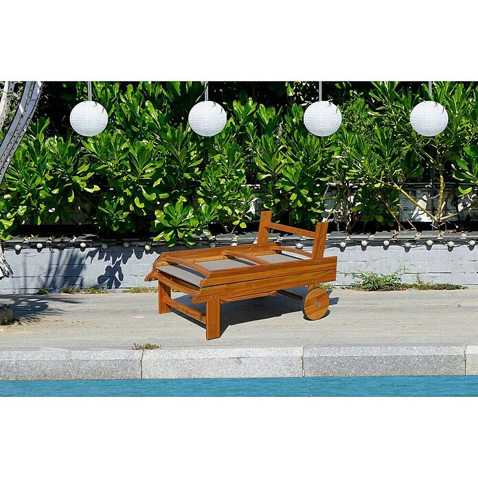 Tumbona de jardín Manuela (L x An x Al: 190 x 65 x 33 cm, Natural/Gris, Madera, Barra antivuelco) | BAUHAUS