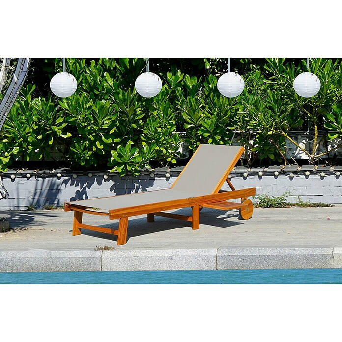 Tumbona de jardín Manuela (L x An x Al: 190 x 65 x 33 cm, Natural/Gris, Madera, Barra antivuelco) | BAUHAUS
